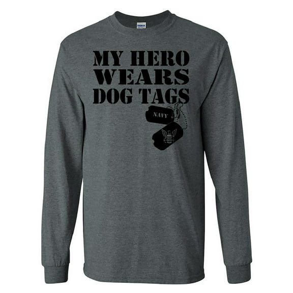 My Hero Wears Dog Tags - Navy Logo Long Sleeve T-Shirt