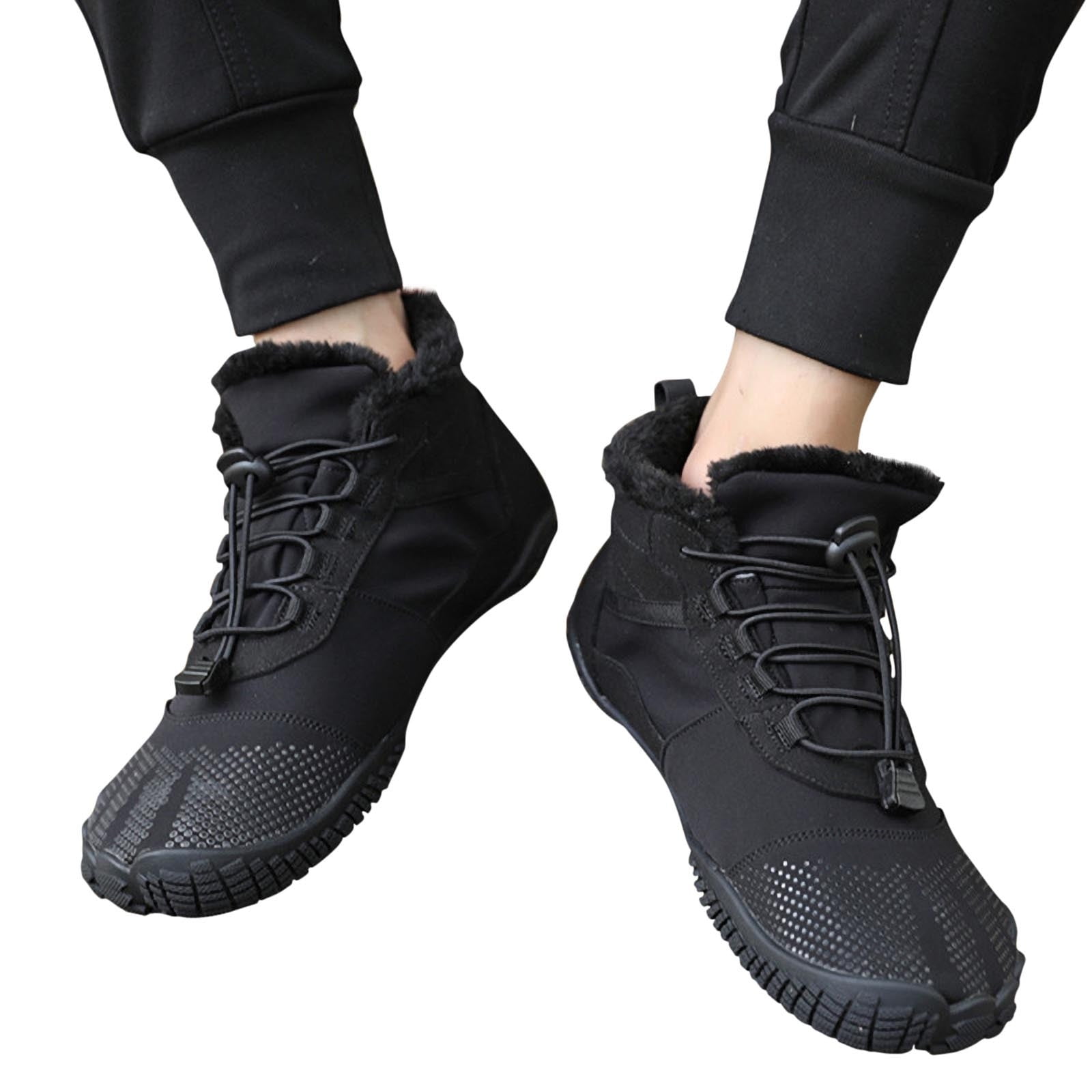Sexlip Barefoot Shoes For Men Winter Warm Water Proof Suede Leather Hiking Boots Outdoor Trekking Comfortable Breathable Lightweight Shoes Black 41