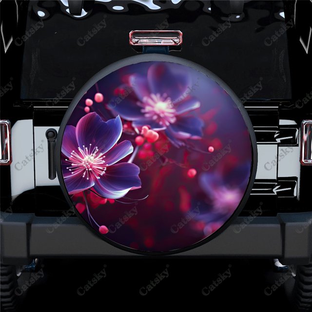 Beautiful Flower Art Pattern Polyester Universal Spare Wheel Tire Cover Wheel Covers for Trailer RV SUV Truck Camper