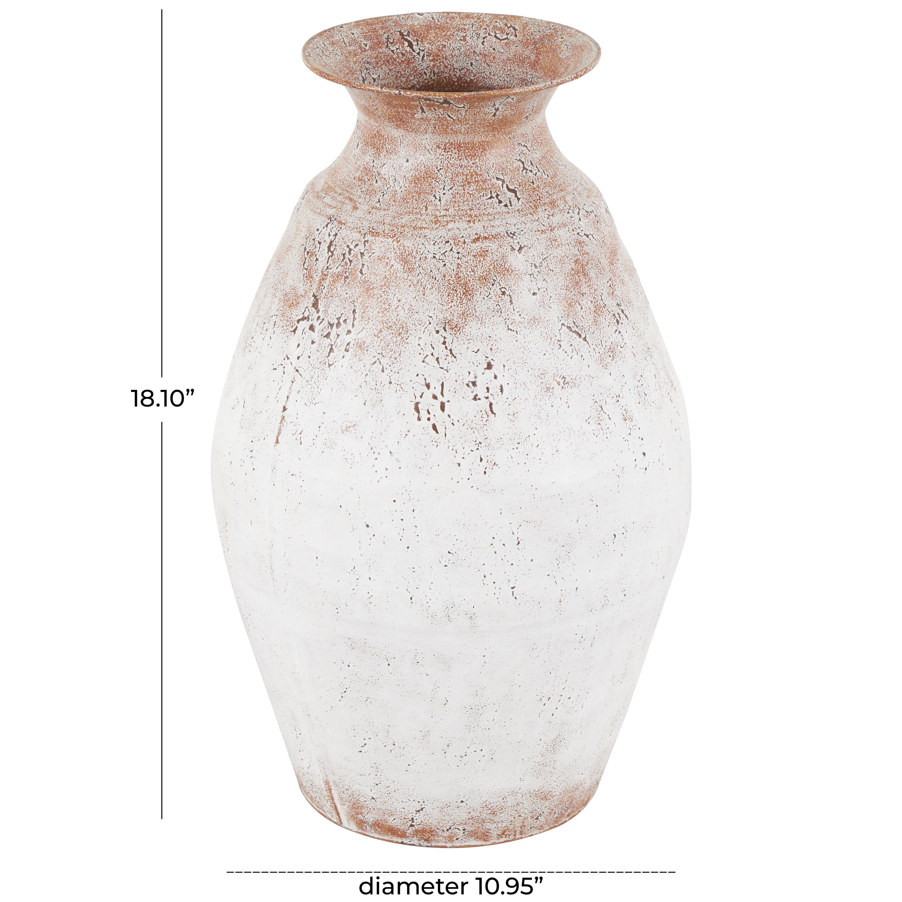 DecMode 18" Distressed Textured Copper Metal Vase with Terracotta Accents