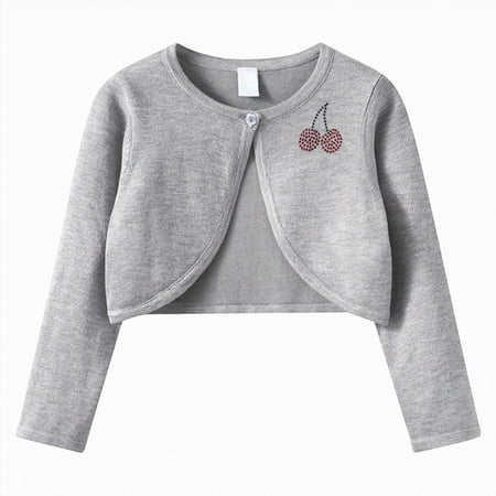 WUANDIXFA Cropped Cardigan 1-14 Years Kids Girls Long Sleeve Button Crop Cardigan Sweater Knit Bolero Cardigan for Dresses Outfits Grey 5-6 Years