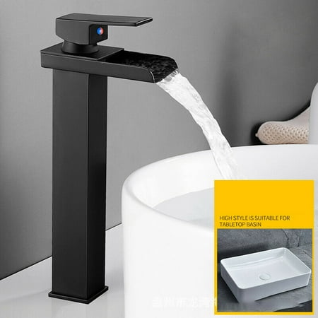 

DODOING Matte Black Waterfall Bathroom Faucet Wide Mouth Spout Vanity Faucet Single Handle Basin Lavatory Modern Commercial Mixer Tap