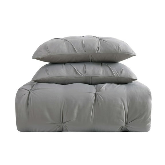 Truly Soft Pleated Grey Twin XL Duvet Cover Set