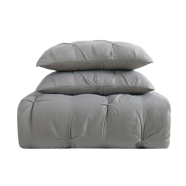 Truly Soft Pleated Grey Twin XL Duvet Set