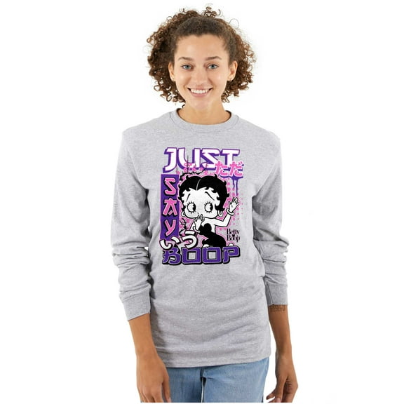 Kanji Style Cartoon Just Say Boop Women's Long Sleeve T Shirt Brisco Brands S