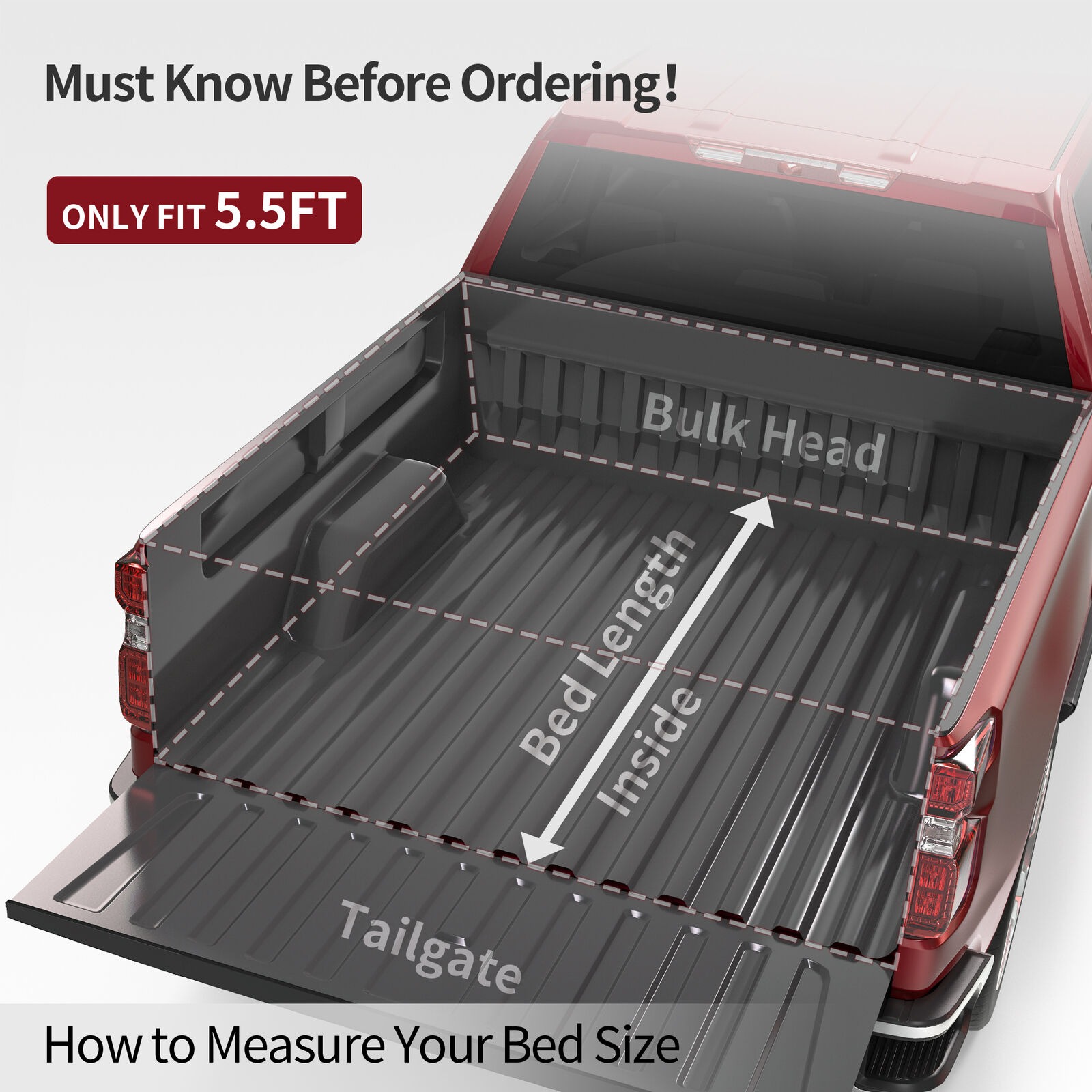 RVNI 5.5ft Soft 4 Fold Truck Bed Tonneau Cover for 14-21 Toyota Tundra w/ Deck Rail System