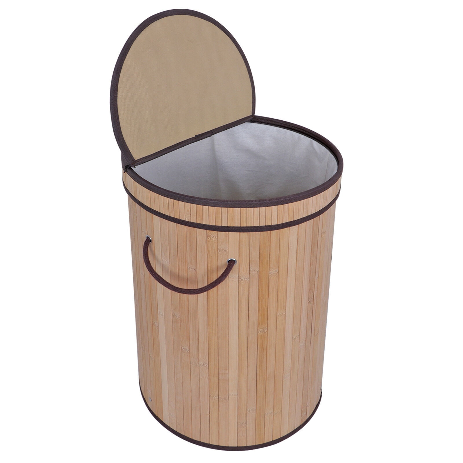 Round Bamboo Laundry Hamper Clothes Basket Bin Foldable w/ Lid