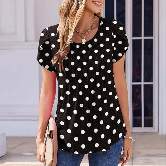 BVOFAR 2025 Tops for Women Trendy Summer Shirts Crewneck Short Sleeve Tunics Dressy Casual Polka Dot Blouses