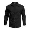 thumbnail image 4 of USNSM Men's Solid Color Casual Loose Fashion Long Sleeve Button Down Shirt Vintage Deep V-Neck Beach Shirts Black S, 4 of 8
