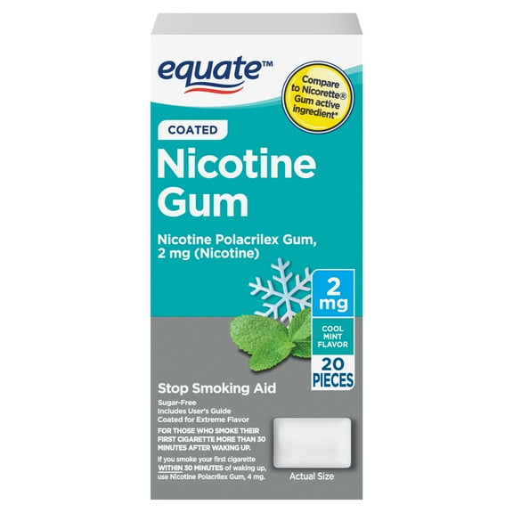 Equate Coated Nicotine Polacrilex Gum, Stop Smoking Aid, 2 mg, Mint, 20 Count