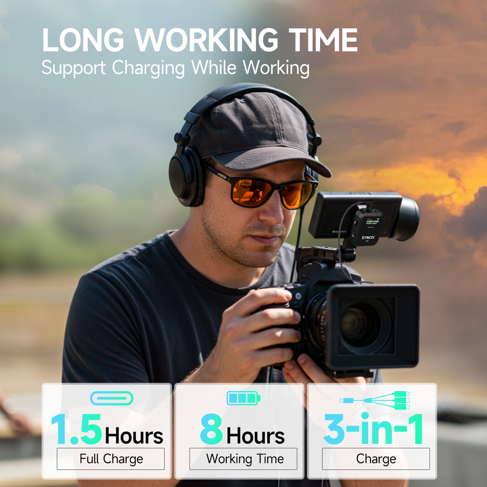 SYNCO G2(A2) 2.4G Wireless Lavalier Microphone System 2 Transmitter & 1 Receiver for Camera Smartphone Tablet Vlogging