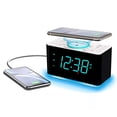 thumbnail image 1 of Emerson ER100401 Smartset Radio despertador dual de carga inalámbrica ultrarrápida de 15 vatios con altavoz Bluetooth, cargador USB, luz nocturna LED cian y pantalla de 1,4", 1 of 5