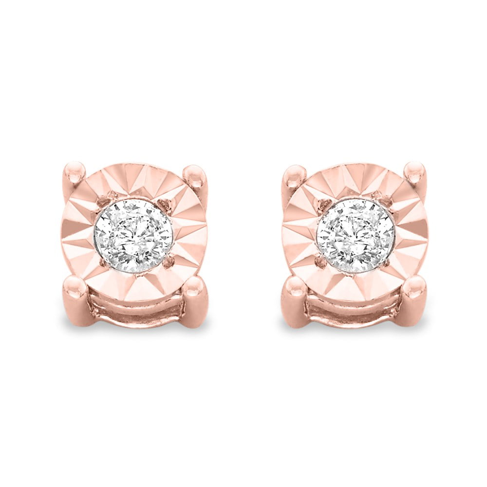 925 Sterling Silver Round Brilliant-Cut Diamond Miracle-Set Stud Earrings (J-K Color, I3 Clarity) - Rose - 0.2 Carats