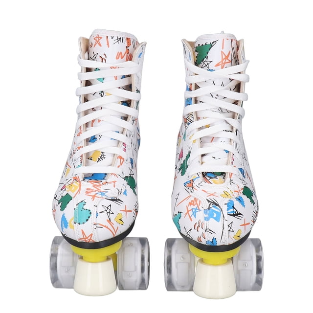 Patins à Roulettes 4 Roues, Patins à Roulettes Graffiti Blancs Respirants Colorés Brillants Dissipent Rapidement la Chaleur pour Parc pour Adultes 36,37,39,40,41