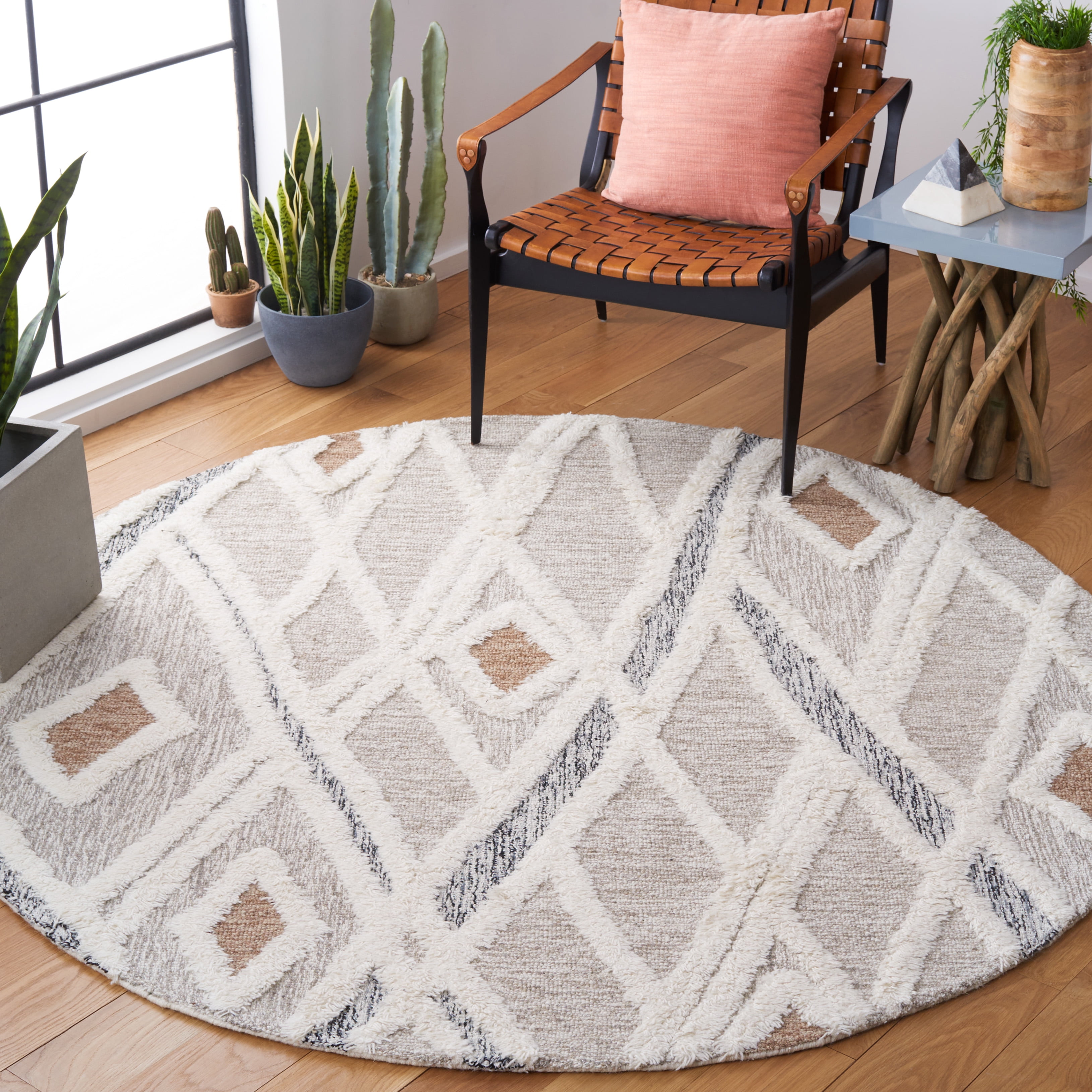 SAFAVIEH Casablanca Amelia Diamond Area Rug, Grey/Ivory, 6' x 6' Round
