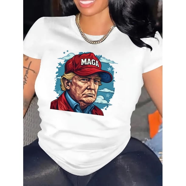 Camiseta deportiva cómoda con estampado de retrato divertido, cuello redondo y manga corta, ropa deportiva para mujer, camisetas de ocio