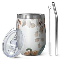 12oz Stemless Wine Tumblers Fall Pumpkins with Leaves Vacuum Insulated Stainless Steel Travel Tumbler Cups Mug with Lid and Straw for Champaign,Cocktail,Beer with Cleaning Brush
