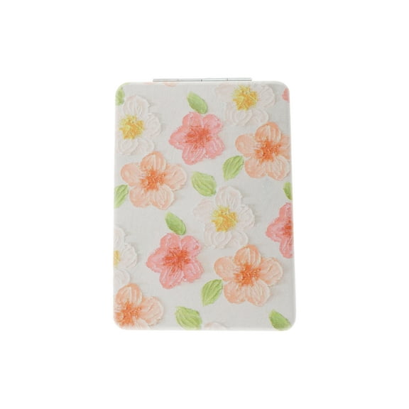 Unique Bargains 1 Pc Women Rectangular Hand-drawn Makeup Mirror for Travel Vacation White Metal PU Glass