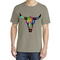 thumbnail image 2 of Wild Bobby, Colorful Rainbow Cow Bull Skull, Animal Lover, Garment-Dyed Washed Look Short Sleeve T-Shirt, Sand, X-Large, 2 of 3