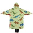 thumbnail image 2 of Oversized Wearable Blanket Hoodie,Rainbow Dinosaurs Tiny Plants Sherpa Blanket Hoodie with Super Pockets,Super Warm Fuzzy Pullover for Women & Men, 2 of 6