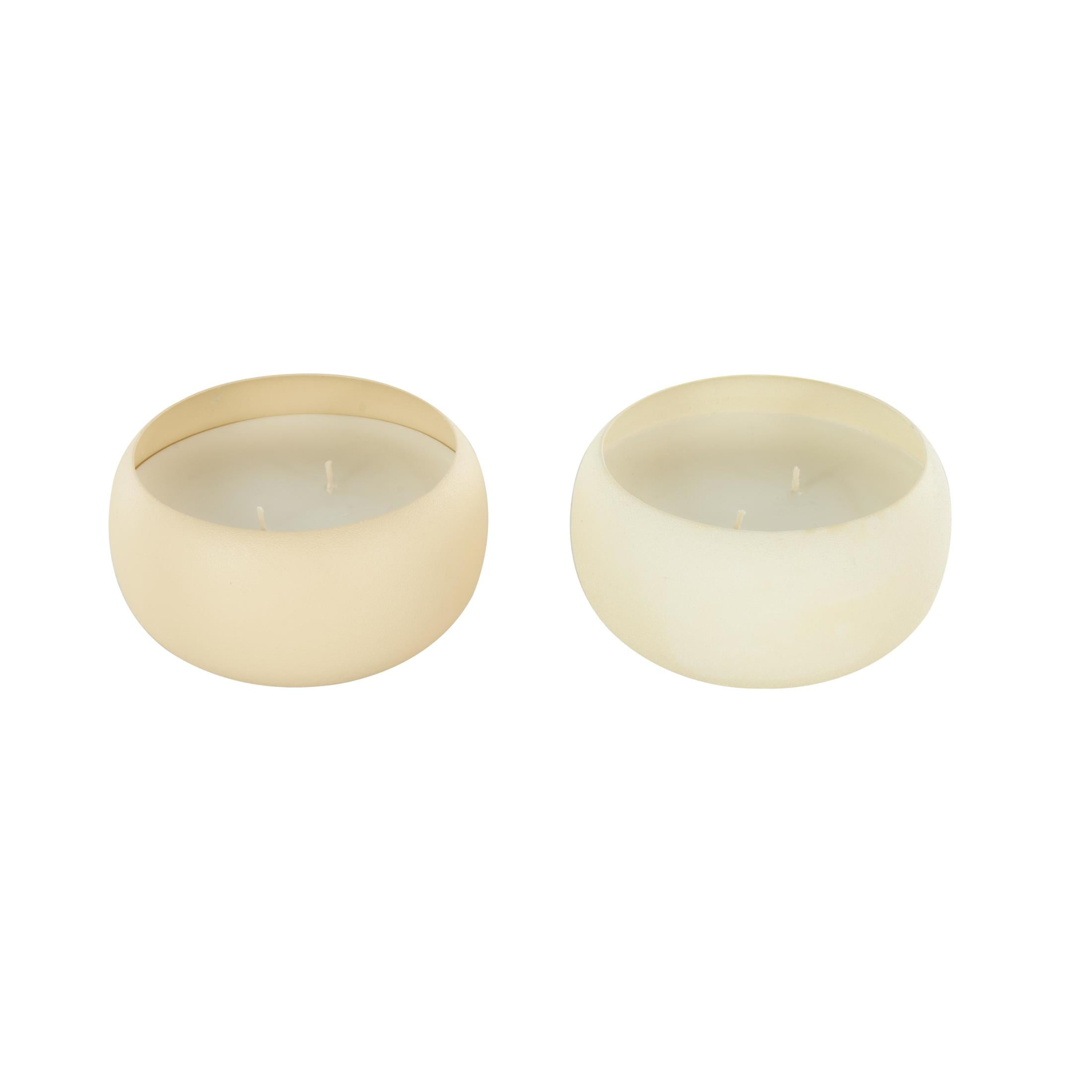 DecMode 2 Holder Beige Metal Fresh Cotton/ White Tea & Ginger Scented Textured 11oz 2 Wick Candle with White Wax, (Set of 2)