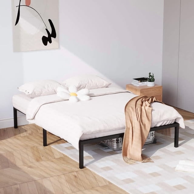 Ourlova Cadre de Lit Format Grand 14 Po Plateforme en Métal Noir avec Espace de Rangement, Forte Capacité de Charge, Base de Matelas Robuste et Durable, Assemblage Facile, Aucun Sommier Requis