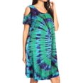 thumbnail image 3 of Sakkas Sienna Women's Knit Cold Shoulder Short Sleeve Flared Shift Short Dress - Turq - One Size, 3 of 5