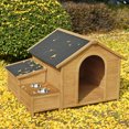 thumbnail image 5 of Large Size Dog House with 2 Feeding Bowls and Storage Box, Wooden Dog Crate with Raised Legs for Anti-Ground Moisture, Cabin Style Raised Dog Shelter with Asphalt Roof, Nature, 5 of 9