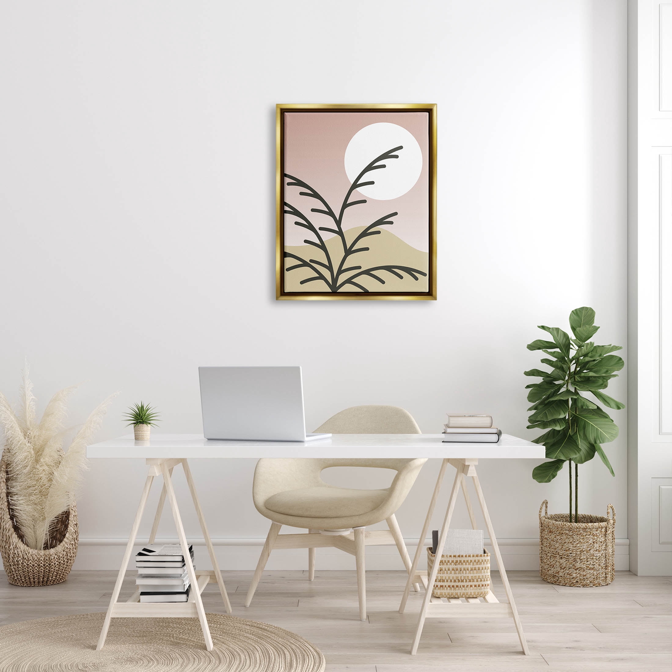 Contemporary Mountain Branches Botanical & Floral Graphic Art Metallic Gold Framed Art Print Wall Art