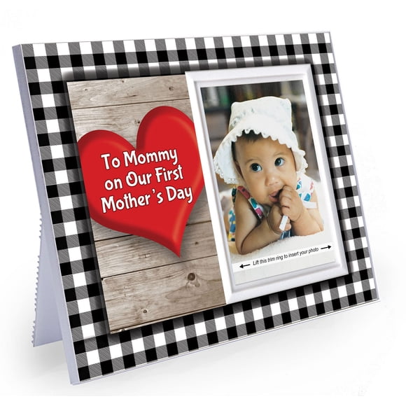 A Mamá En Nuestro Primer Marco De Fotos Del Día De La Madre | Capacidad Para Fotos De 3,5 X 5 | Decoración De Guardería Para Niño O Niña | Cuadros De Búfalo Blanco Y Negro - Ribete Blanco