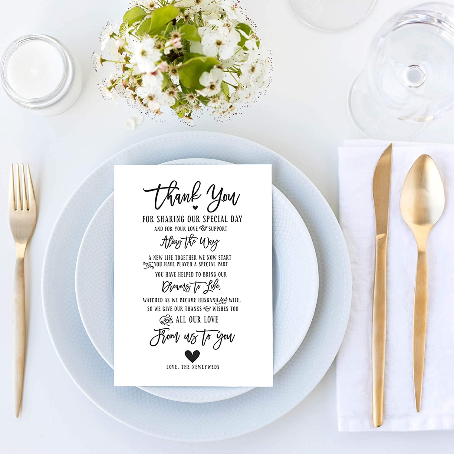 50 Wedding Thank You Place Setting Cards, Great for Adding to Your