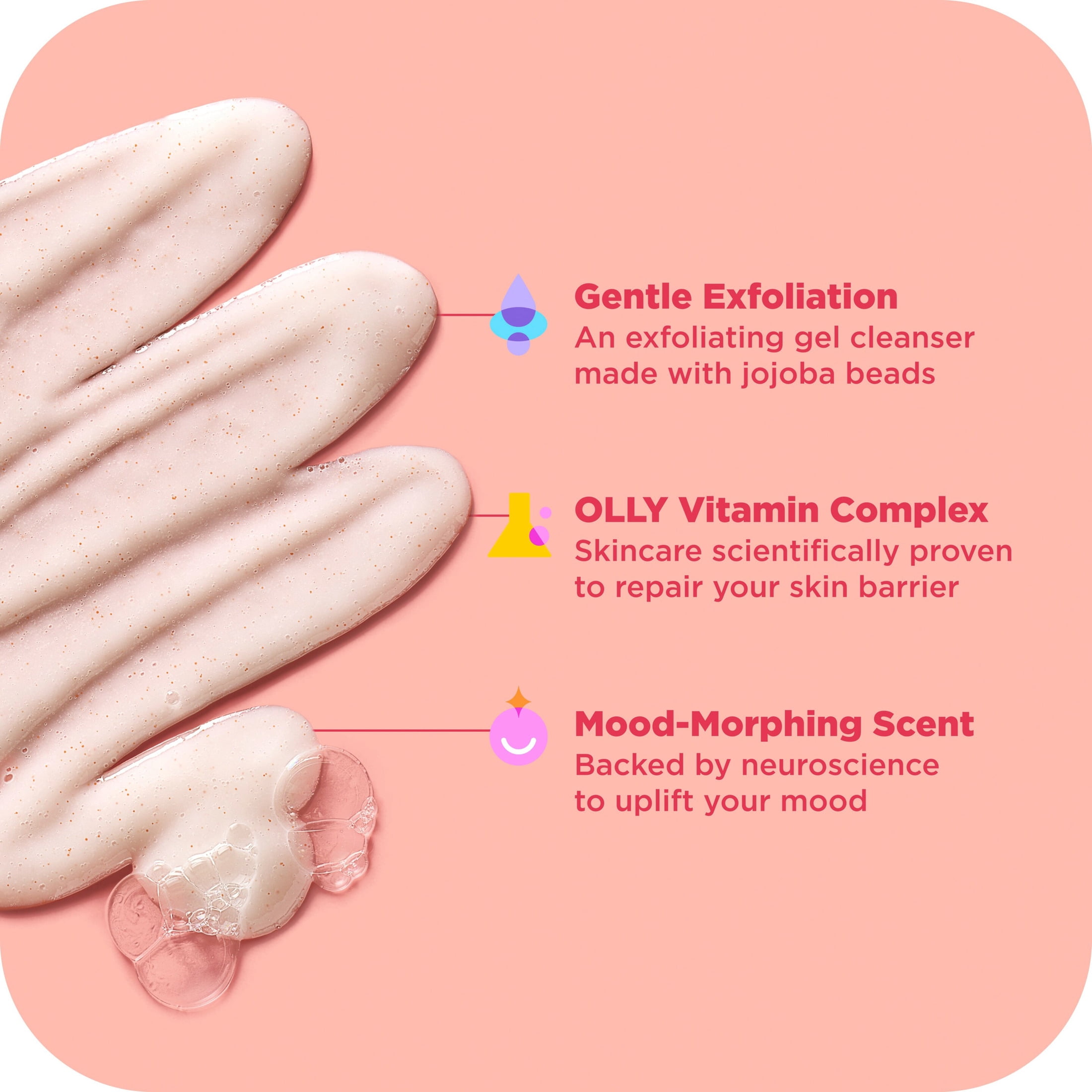OLLY Exfoliating Body Wash jojoba beads, pineapple enzymes & vitamin C Happy Mood + Skin to exfoliate and reveal softer, glowing skin, 17 fl oz