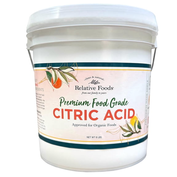 Relative Foods Citric Acid Powder Food Grade – 8 lb - Pure Citric Acid for Cooking, Canning, Bath Bombs & More - Non-GMO, Gluten-Free, No Additives - plasic Pail