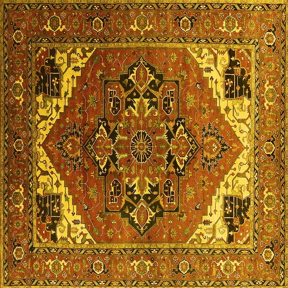 Ahgly Company Indoor Square Persian Yellow Traditional Area Rugs, 7' Square
