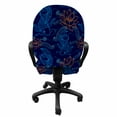 thumbnail image 3 of Fish Office Chair Slipcover, Oriental Koi Fish Floral Arrangement Petals and Leaves Doodle Style Animal, Stretch Decorative Fabric Cover, Standard Size, Royal Blue Aqua Orange, by Ambesonne, 3 of 5