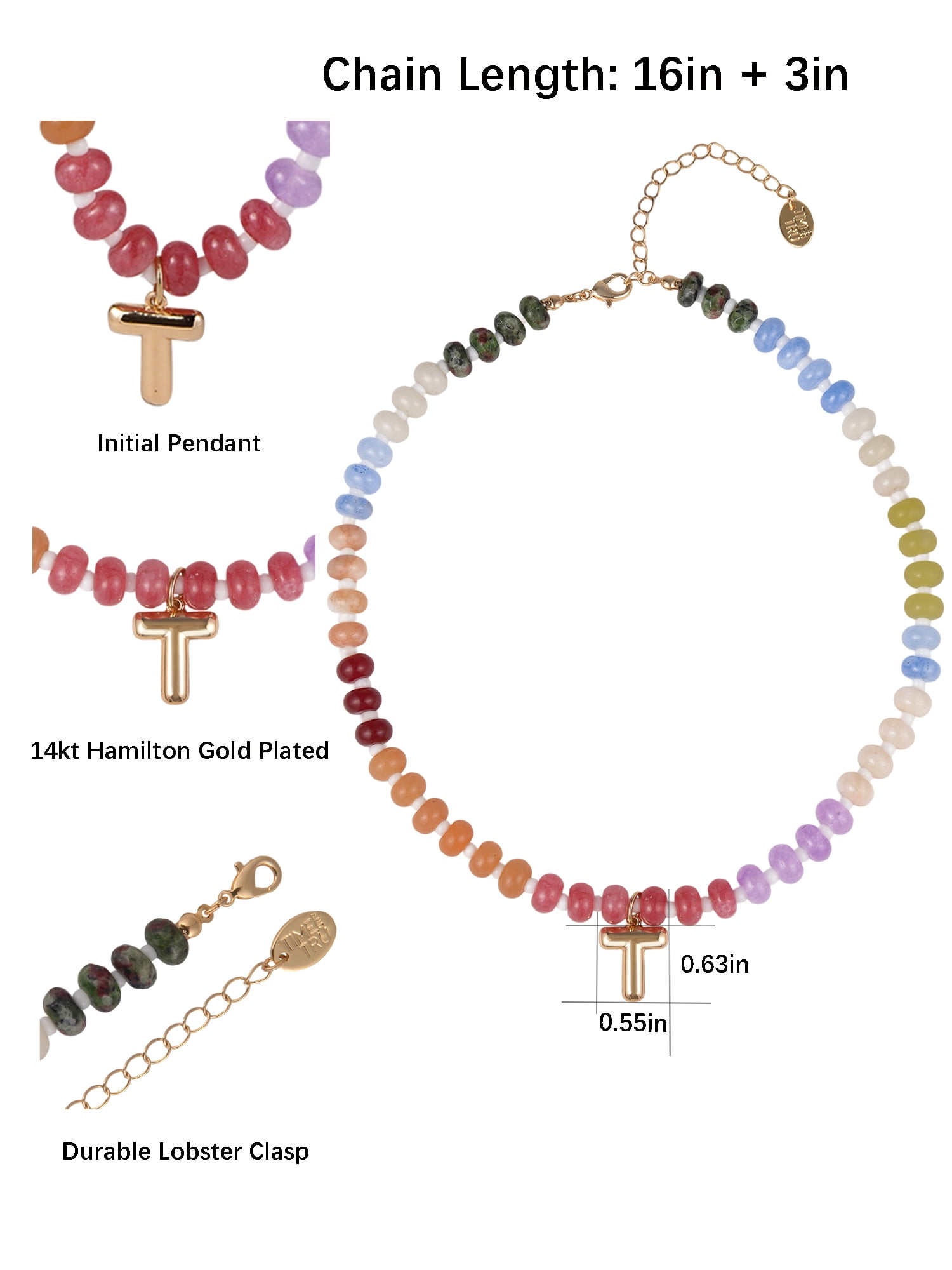 Time and Tru Goldtone Multicolored Bead Initial "T" Necklace
