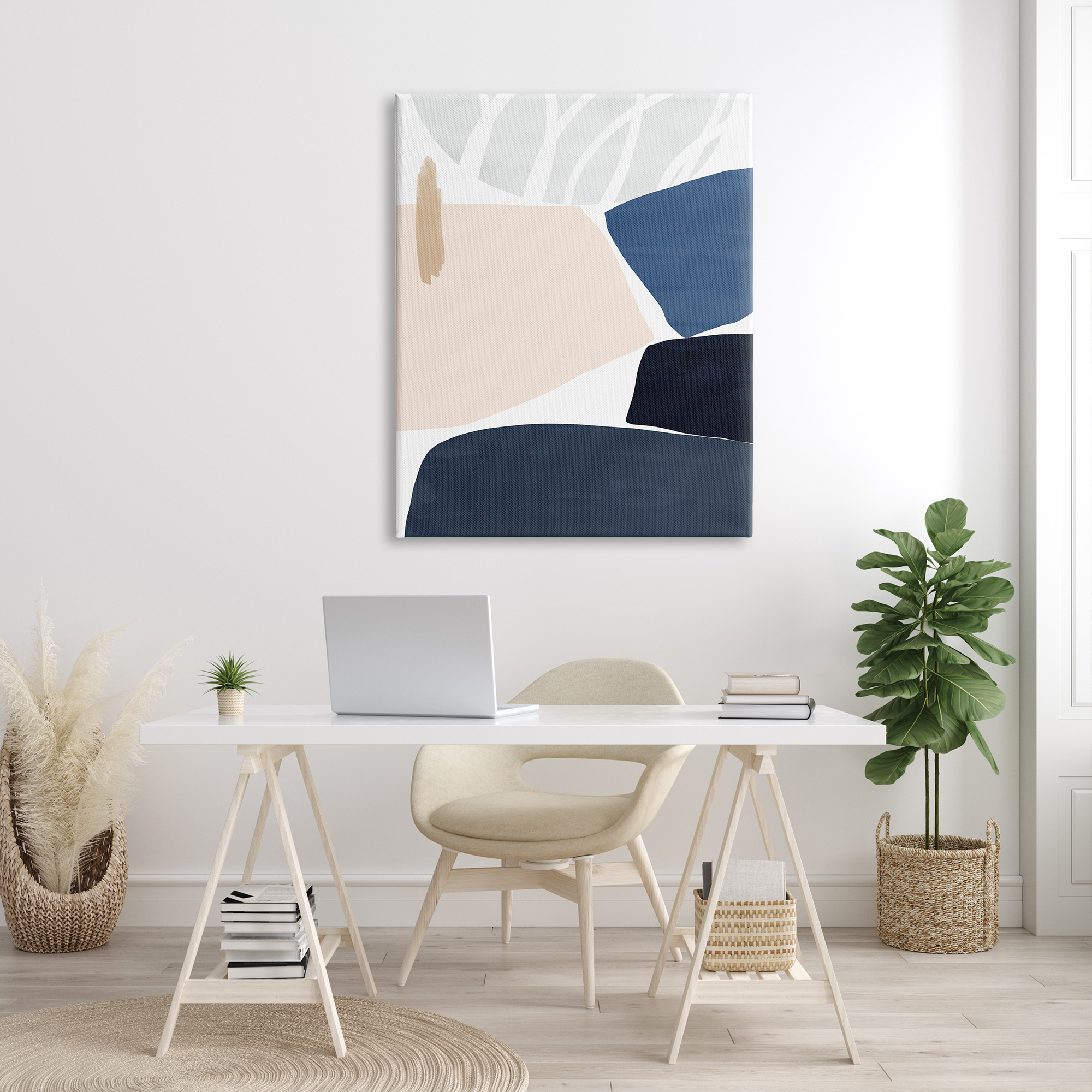 Stupell Indtries Stacked Abstract Shape Collage Modern Pink Blue Beige,36 x 48,Design by Victoria Barnes