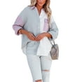 thumbnail image 2 of GXFC Womens Color Block Button Down Shirts Long Sleeve Oversized Boyfriend Blouses Tops with Pockets, 2 of 9
