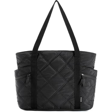 RKXQT Tote Bag for Women, Puffer Carry On Tote with Zipper, Travel Essentials Quilted Nurse Travel Bag Color: Almond Milk Color: Black