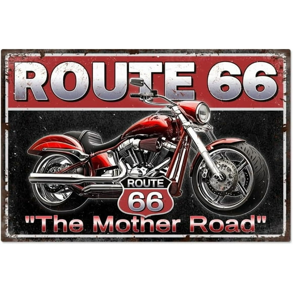 Panneau en Métal Moto pour Décoration de Chambre Hommes Affiche Rétro Motocross Cadeaux Vintage Route 66 Panneau Mural Moto pour Amateurs de Moto Homme Grotte Garage Bars 7.87x11.81 Pouces