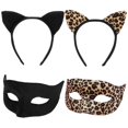 thumbnail image 2 of Frcolor 2pcs Cat Ear Headband 2pcs Masquerade Mask Handmade Plush Ear Headwear Hair Maid Costume Cosplay Hair Accessories (Black, Leopard Print), 2 of 3