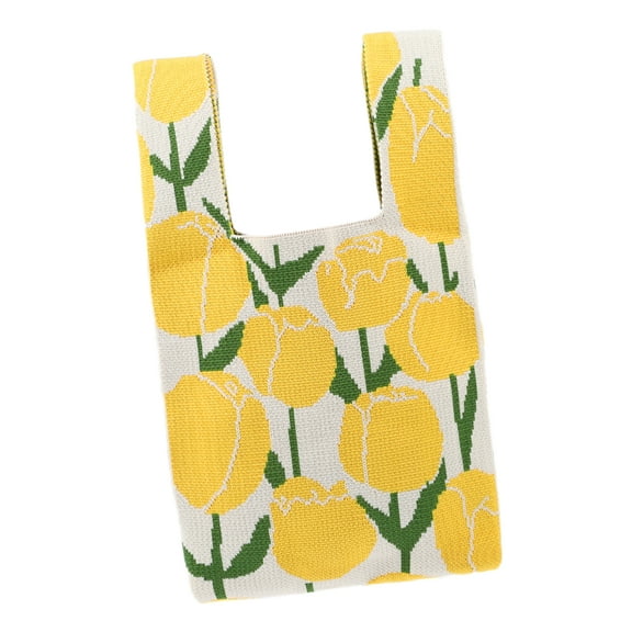 Unique Bargains 1 Pc Reusable Mesh Net Grocery Tote Bags Yellow Green Beige 14.17"x7.87" for Market Shopping