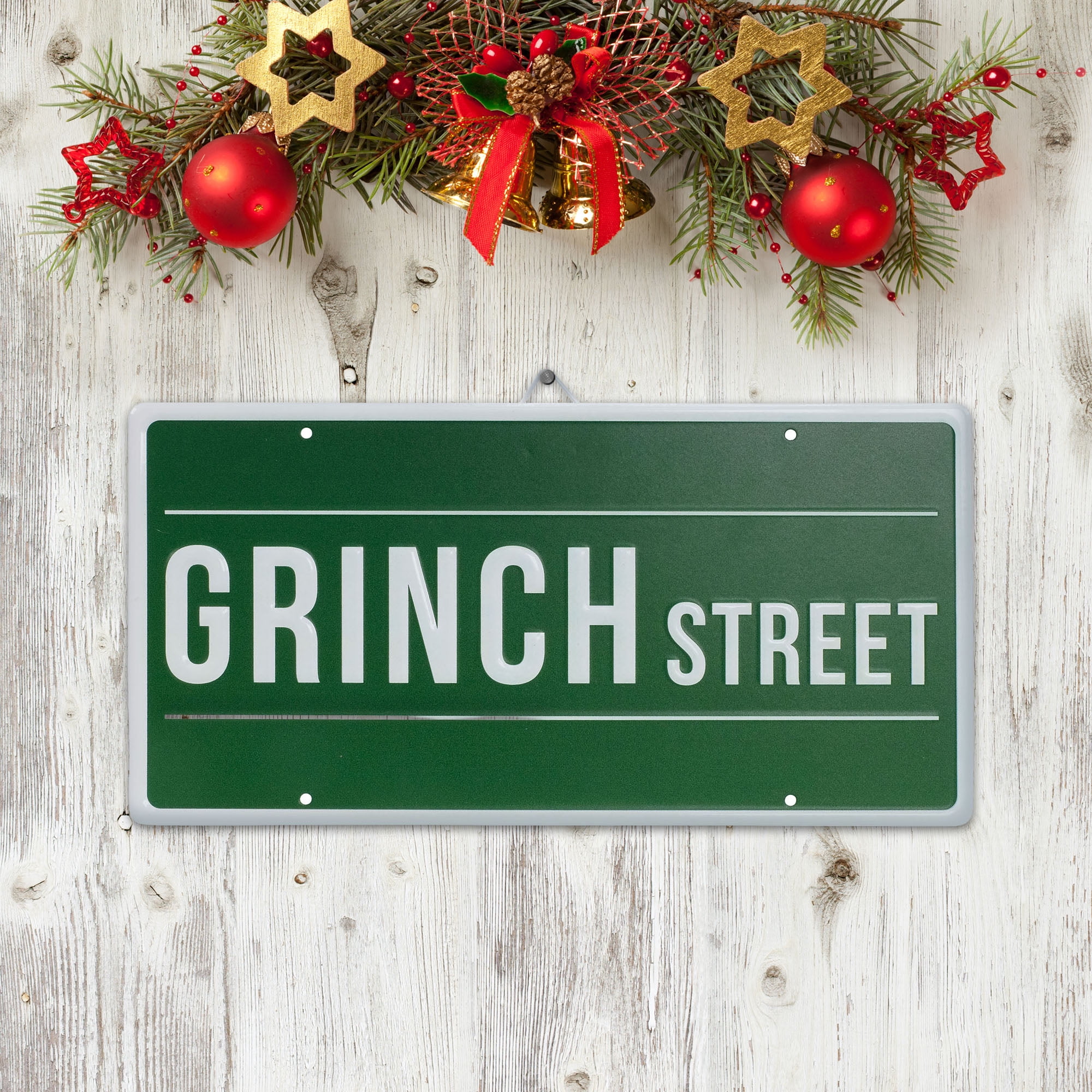 Grinch 12 x 6 Inch Metal License Plate Sign — Holiday Accent for Grinch Street Fans