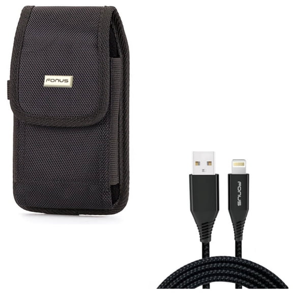 Case Belt Clip w 10ft USB Cable for iPhone XS - Rugged Holster Canvas Cover Pouch, Charger Cord Power Wire Braided Long for iPhone XS