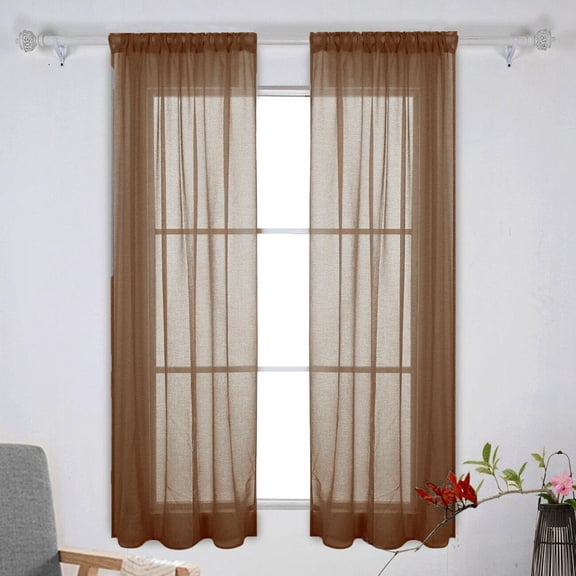 GETAJGHSD Coffee Color Transparent Cafe Net Curtains 1 Set 39x79in Polyester Sheer Window Curtains for Living Room Bedroom