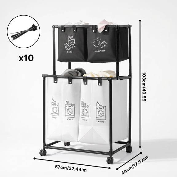 2-Tier Laundry Basket with Wheels
