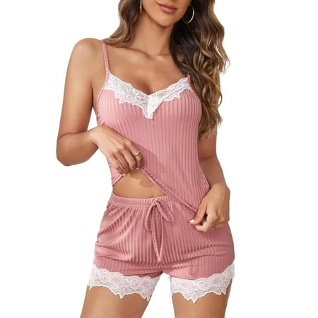 

Casual Spaghetti Strap Short Sets Sleeveless Dusty Pink Womens Pajama Sets (Women s)