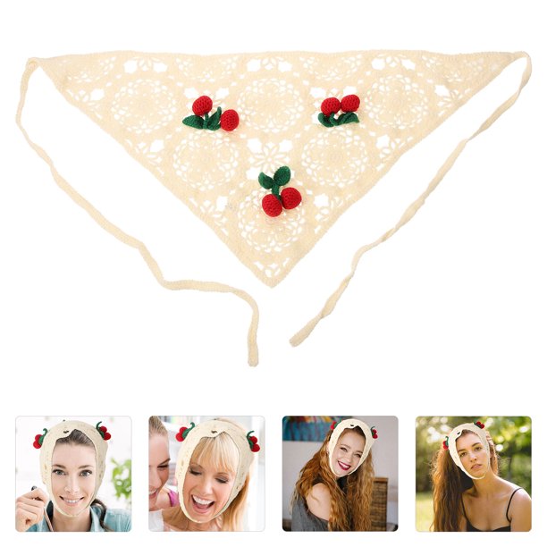 unbranded Pañuelo Para El Beige De Crochet Con De Cerezas Accesorio Triangular Para Mujer
