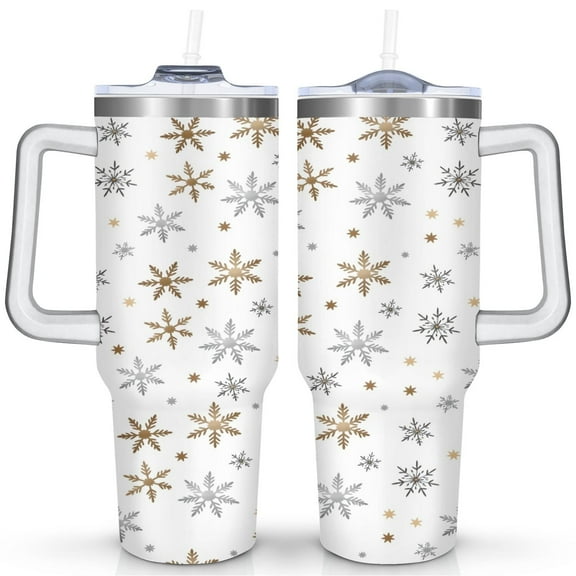 Christmas 40 OZ Tumbler with Handle Stainless Steel Winter Snowflake Coffee Travel Mug Modern Thermal Insulated Coffee Mug for Spring Summer Camping Outdoor for Mom Wife Teacher Neighbor