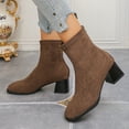 thumbnail image 3 of Womens Winter Fall Dress Boots 2025 Fashion Casual Suede Chunky Heeled Mid Calf Short Ankle Booties for Ladies Brown Size 7.5, 3 of 7